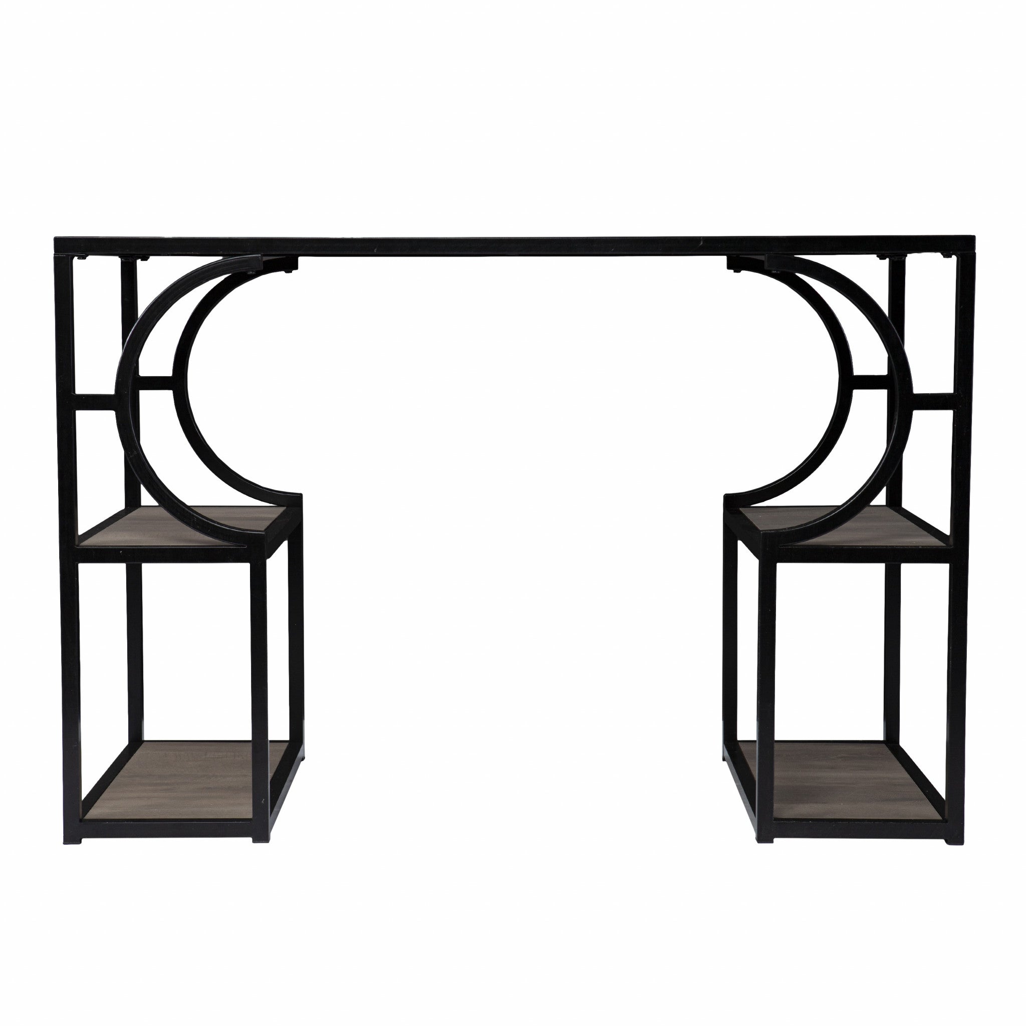 Wood and Iron Writing Desk with Storage-Desks-DECOROLALA