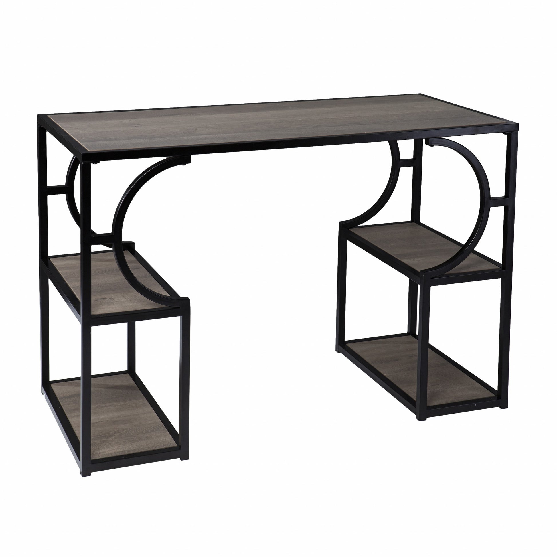 Wood and Iron Writing Desk with Storage-Desks-DECOROLALA
