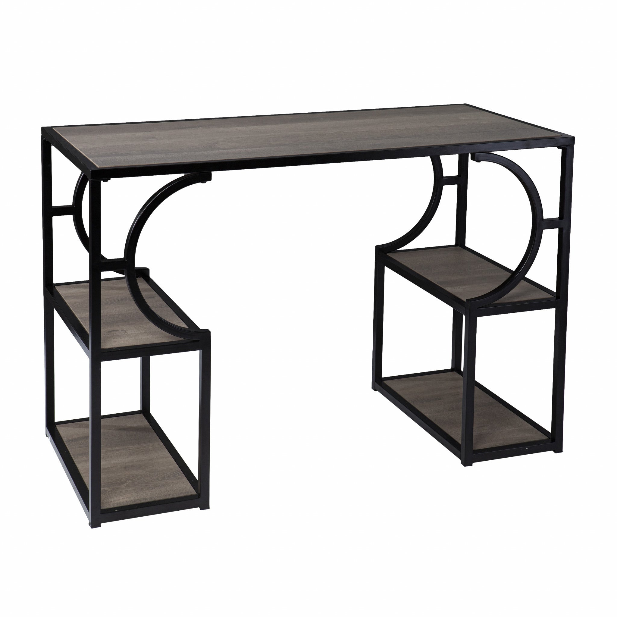 Wood and Iron Writing Desk with Storage-Desks-DECOROLALA