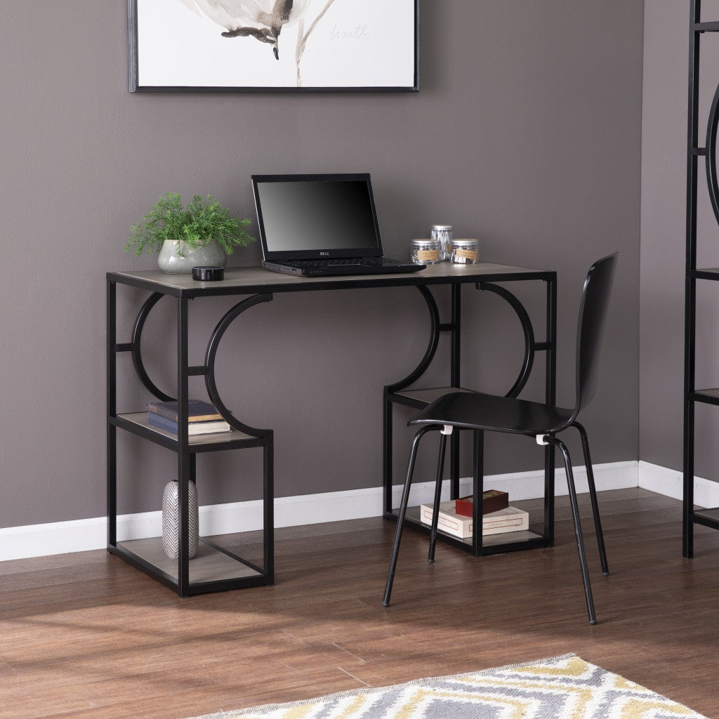 Wood and Iron Writing Desk with Storage-Desks-DECOROLALA