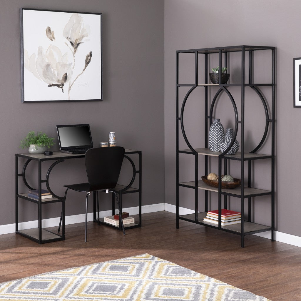 Wood and Iron Writing Desk with Storage-Desks-DECOROLALA