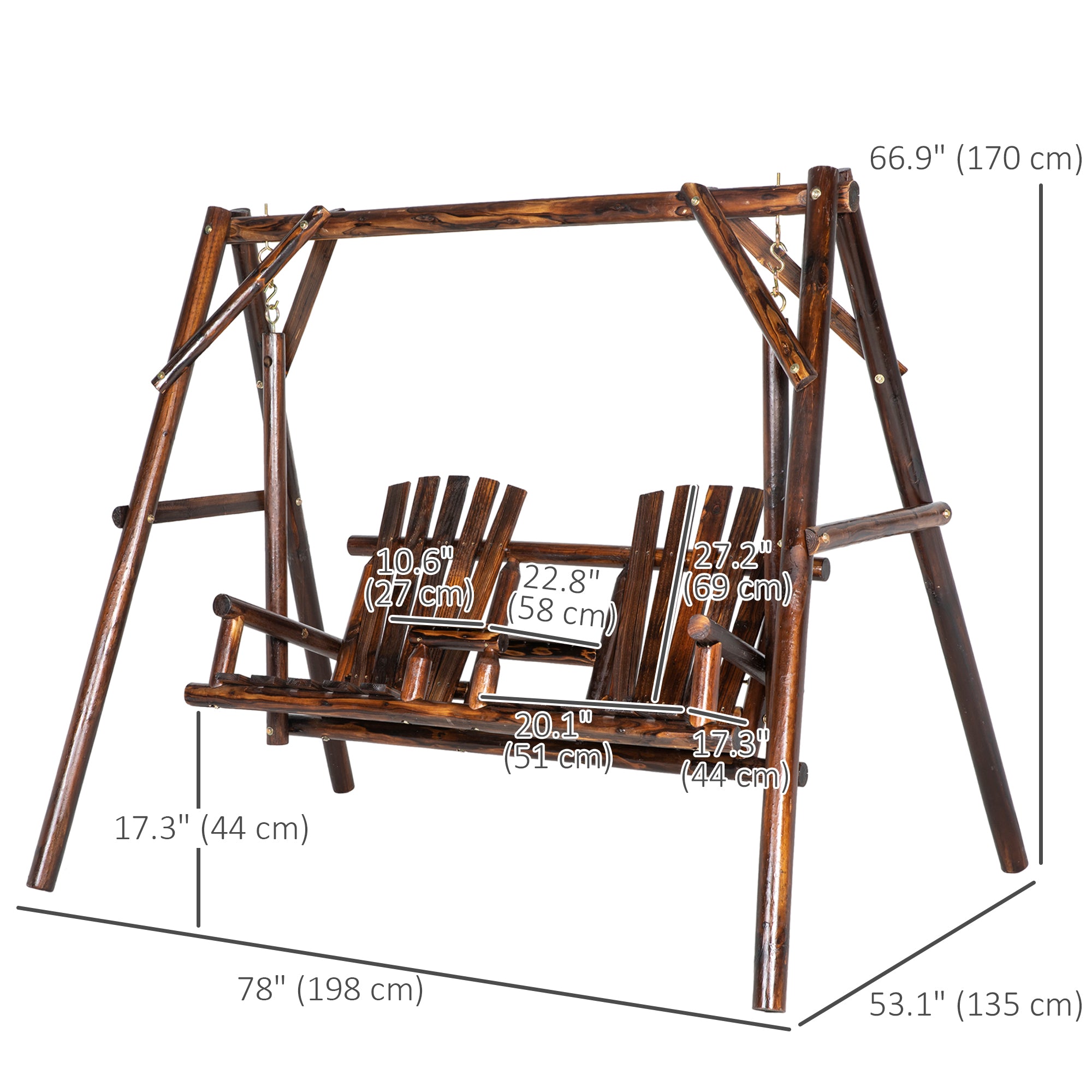 Wooden 2-Seat A-Frame Porch Swing w/ Table-DECOROLALA