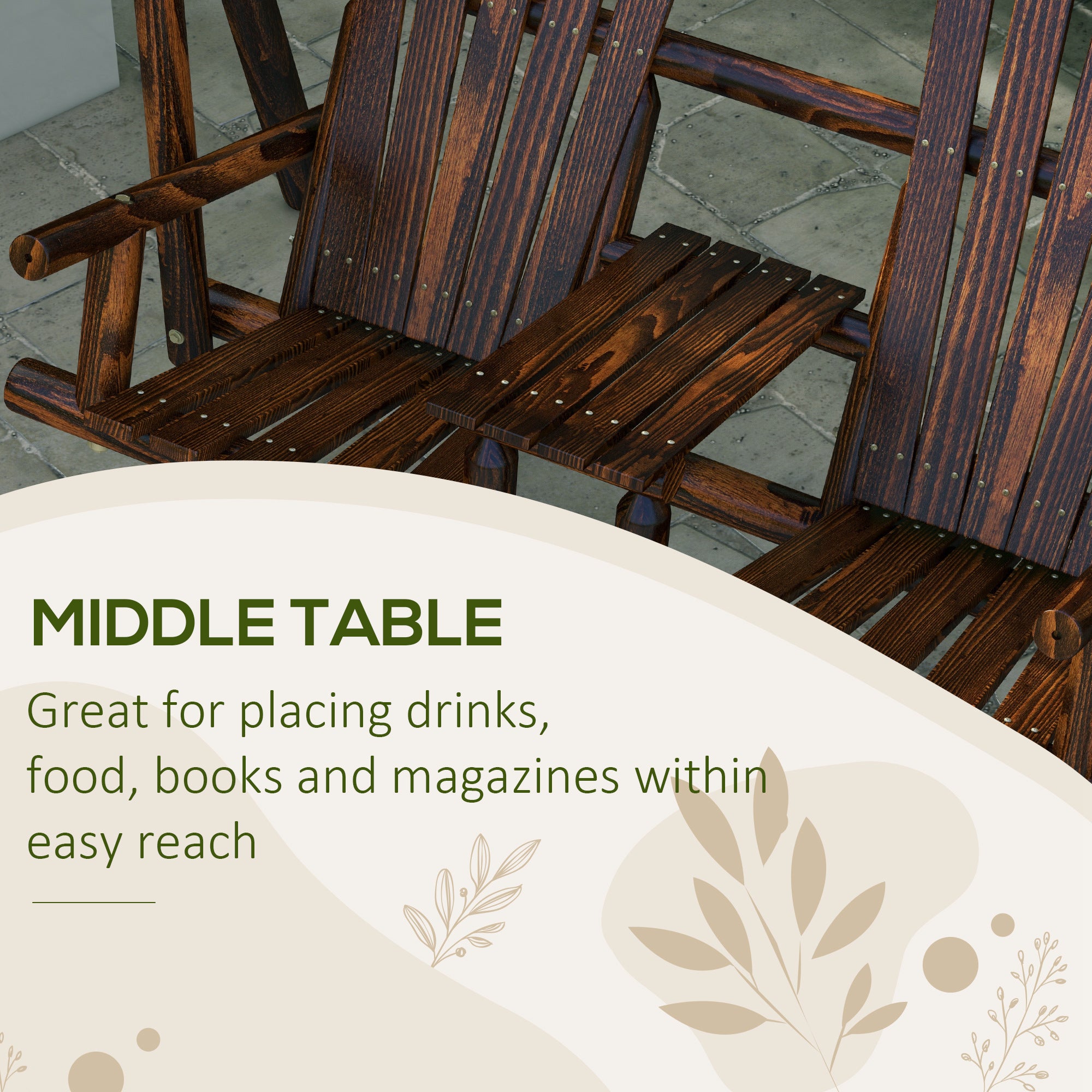 Wooden 2-Seat A-Frame Porch Swing w/ Table-DECOROLALA