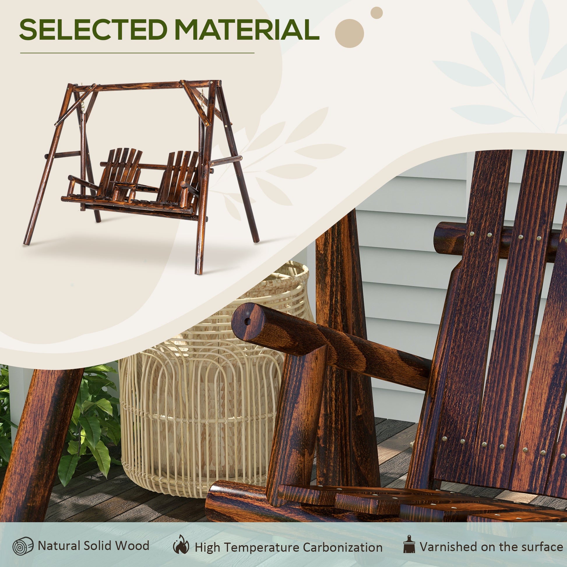 Wooden 2-Seat A-Frame Porch Swing w/ Table-DECOROLALA