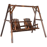 Wooden 2-Seat A-Frame Porch Swing w/ Table-DECOROLALA