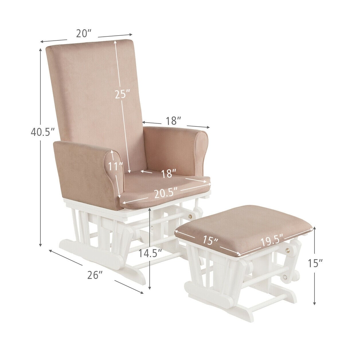 Wooden Baby Nursery Glider and Ottoman Cushion Set-Pink-Recliners-DECOROLALA