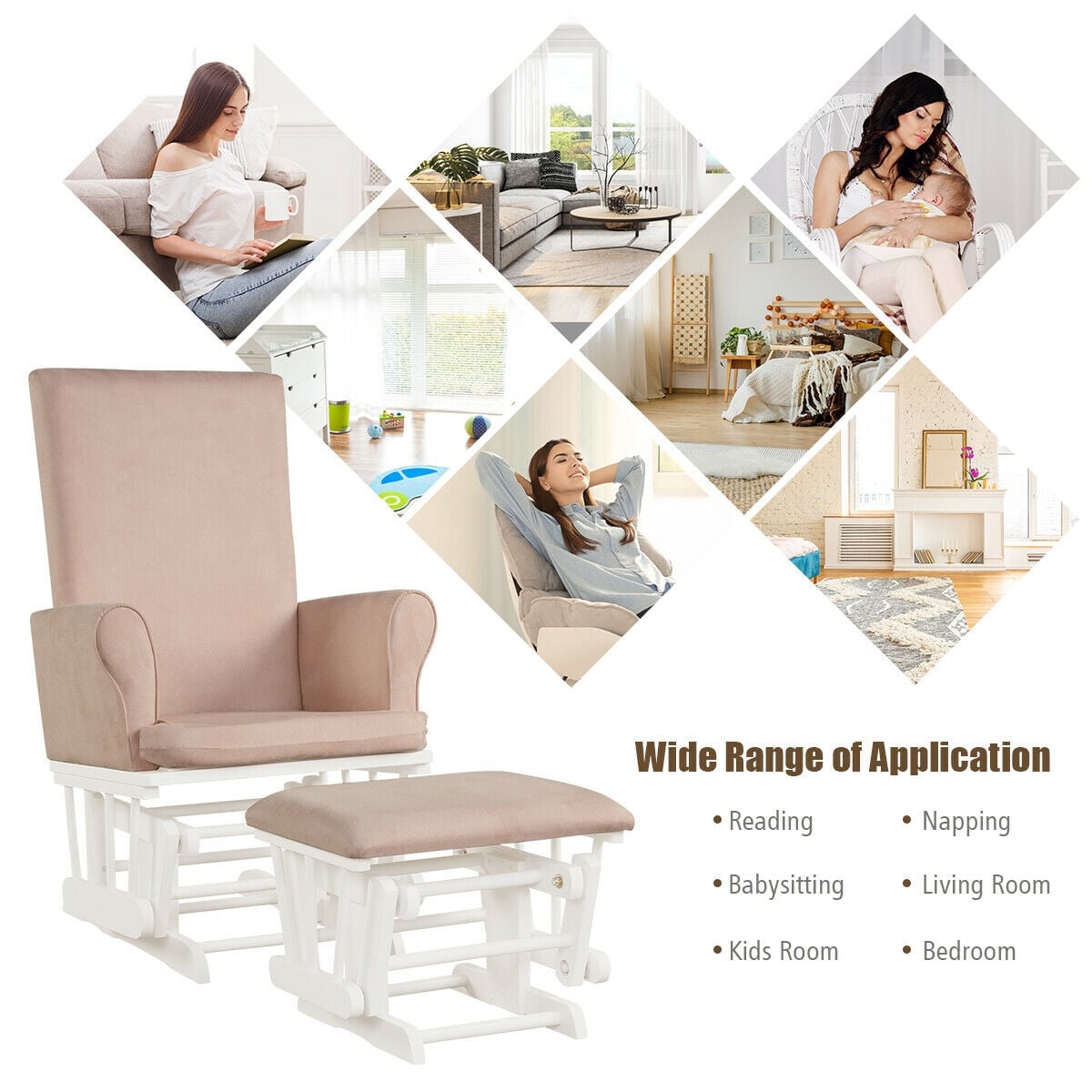 Wooden Baby Nursery Glider and Ottoman Cushion Set-Pink-Recliners-DECOROLALA