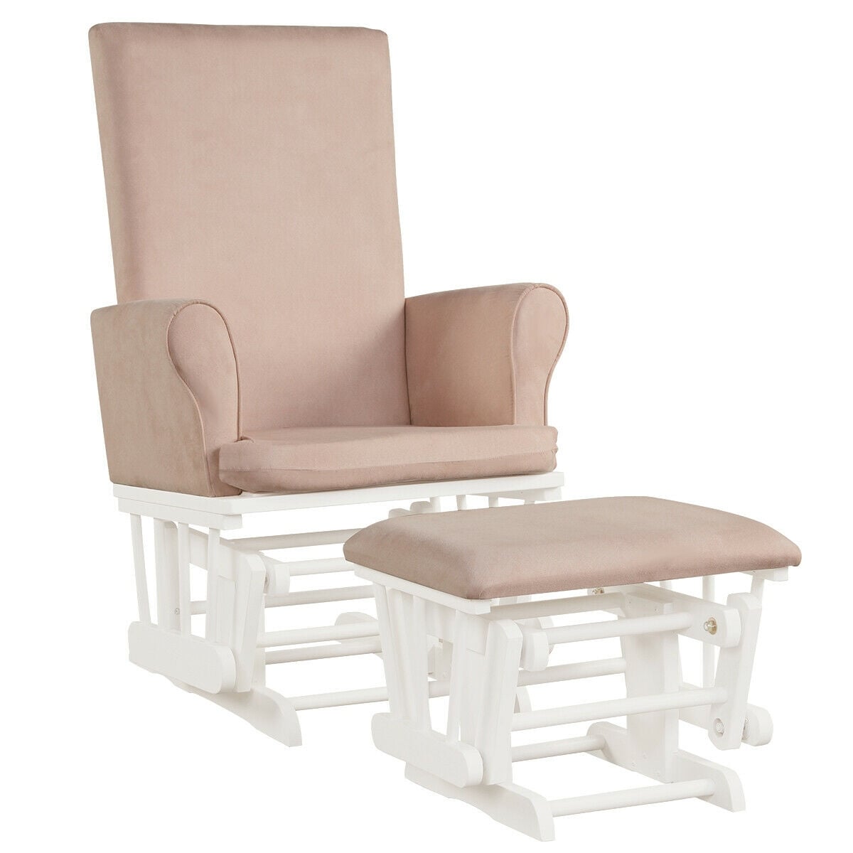 Wooden Baby Nursery Glider and Ottoman Cushion Set-Pink-Recliners-DECOROLALA