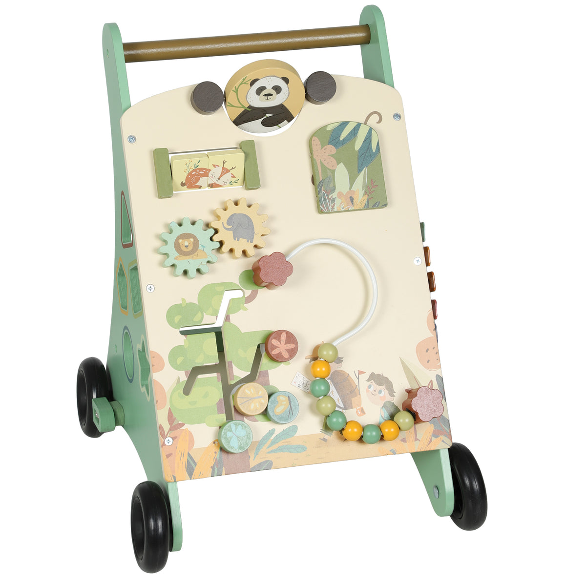 Wooden Baby Walker, Push Along Walker Toys with Speed Control, Xylophone, gears and Bead Maze, Green-Toys & Games > Baby & Toddler Toys-DECOROLALA