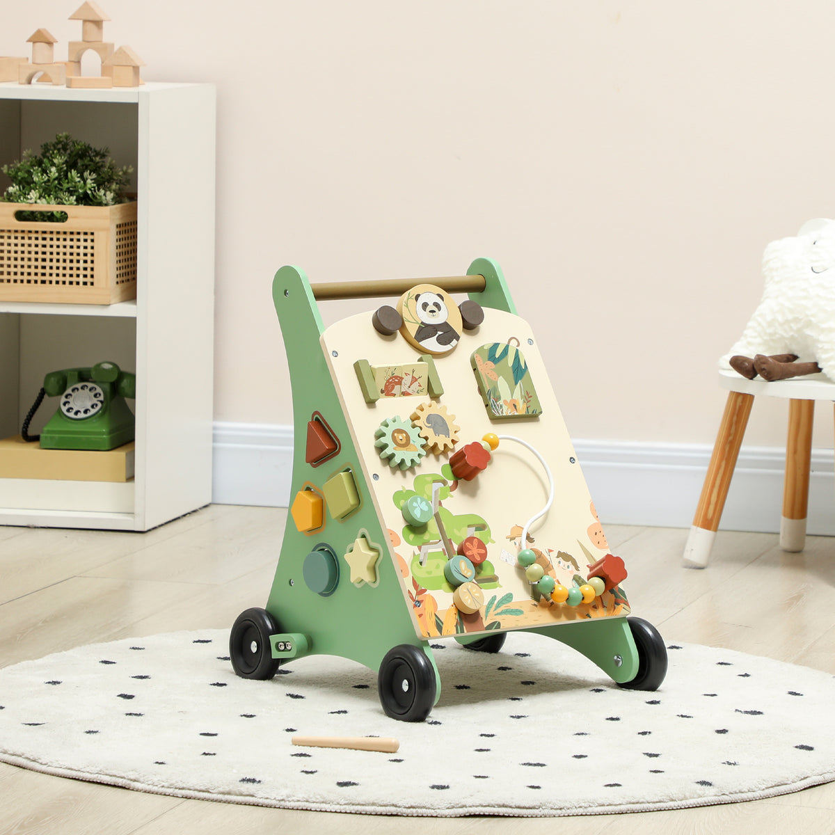 Wooden Baby Walker, Push Along Walker Toys with Speed Control, Xylophone, gears and Bead Maze, Green-Toys & Games > Baby & Toddler Toys-DECOROLALA