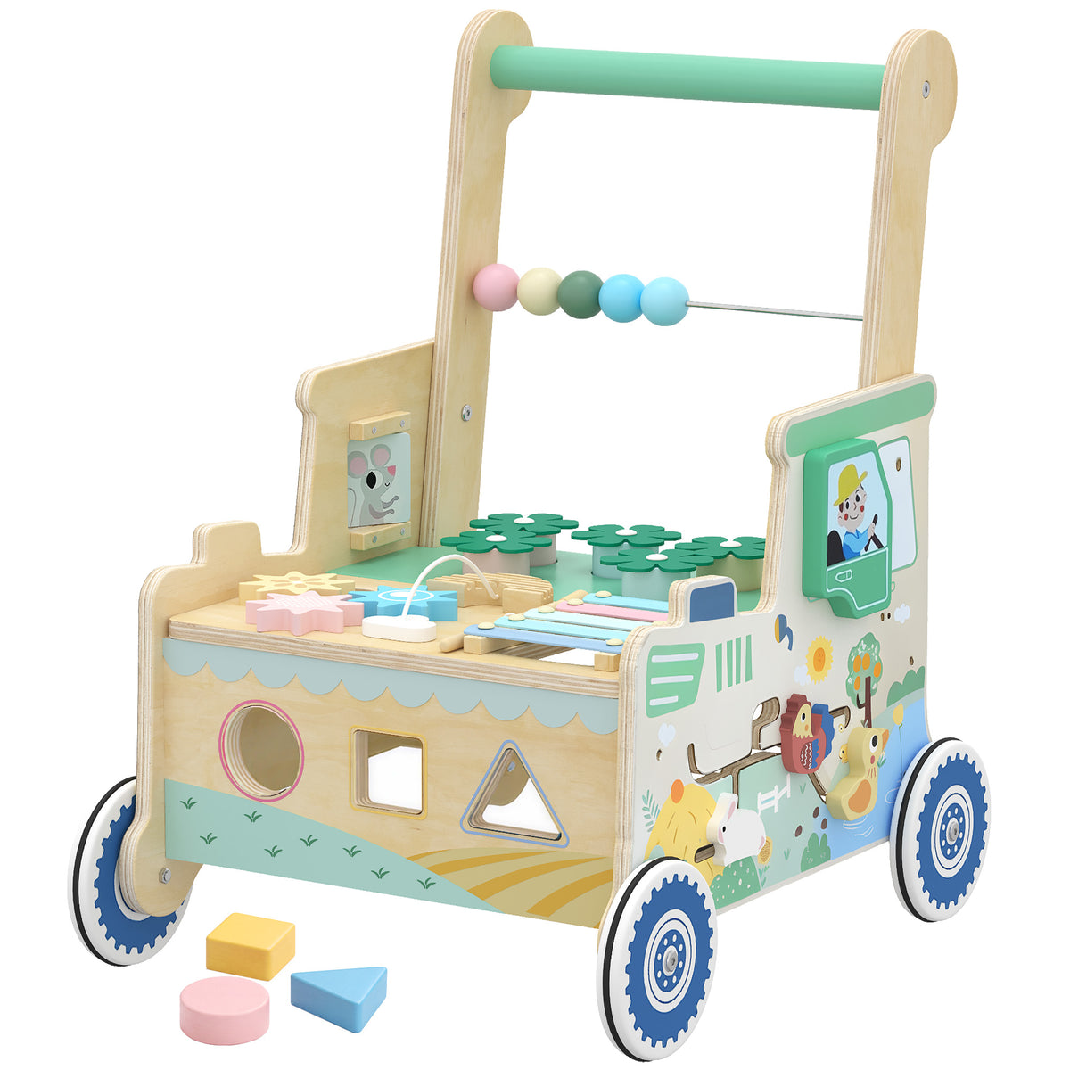 Wooden Baby Walker for 1-3 Year, Montessori Inspired Push Along Walker Toys, Multifunctional Activity Centre-Toys & Games > Baby & Toddler Toys-DECOROLALA