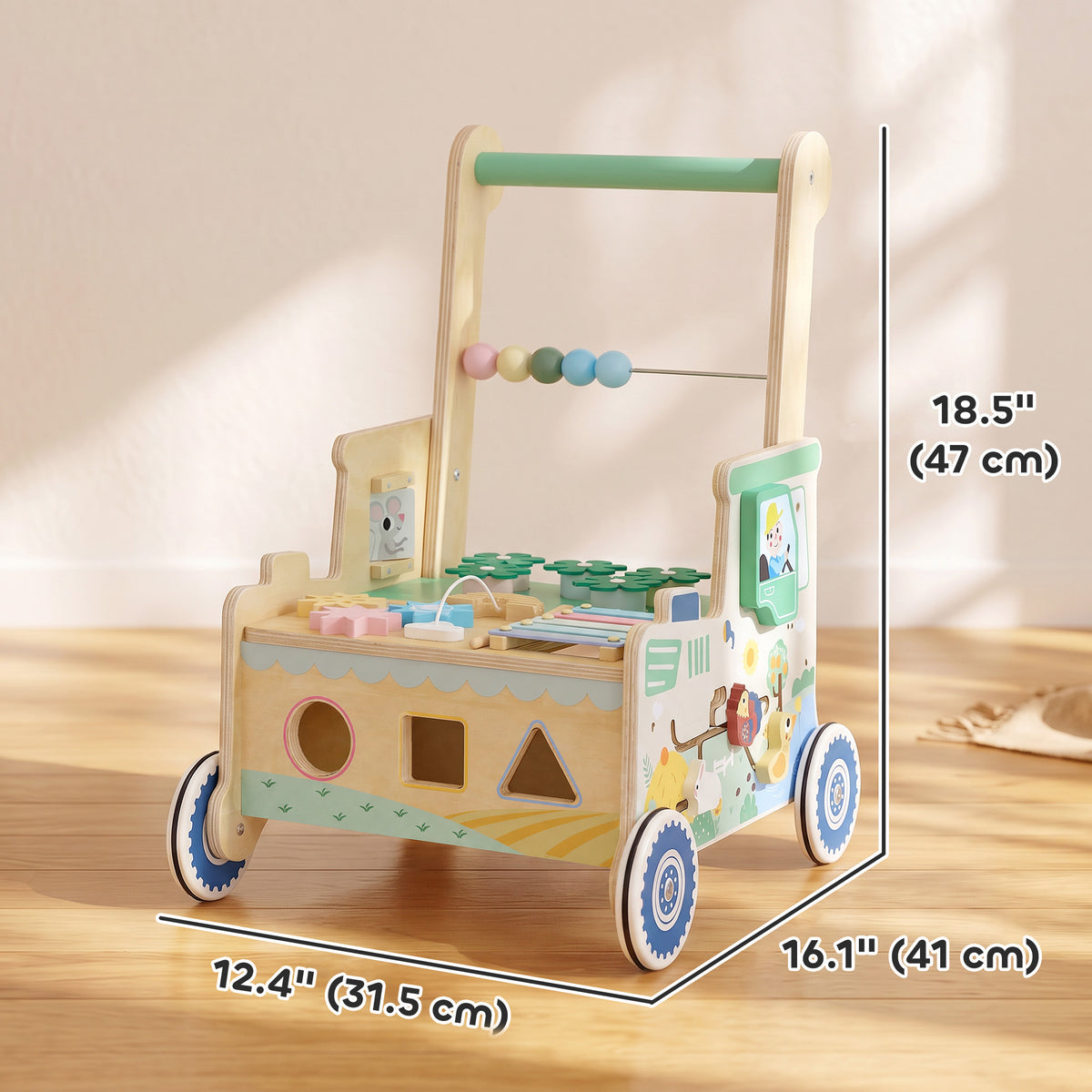 Wooden Baby Walker for 1-3 Year, Montessori Inspired Push Along Walker Toys, Multifunctional Activity Centre-Toys & Games > Baby & Toddler Toys-DECOROLALA