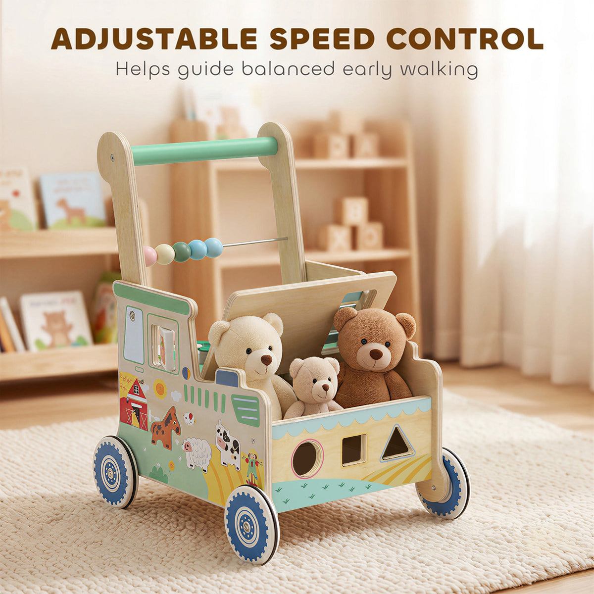 Wooden Baby Walker for 1-3 Year, Montessori Inspired Push Along Walker Toys, Multifunctional Activity Centre-Toys & Games > Baby & Toddler Toys-DECOROLALA