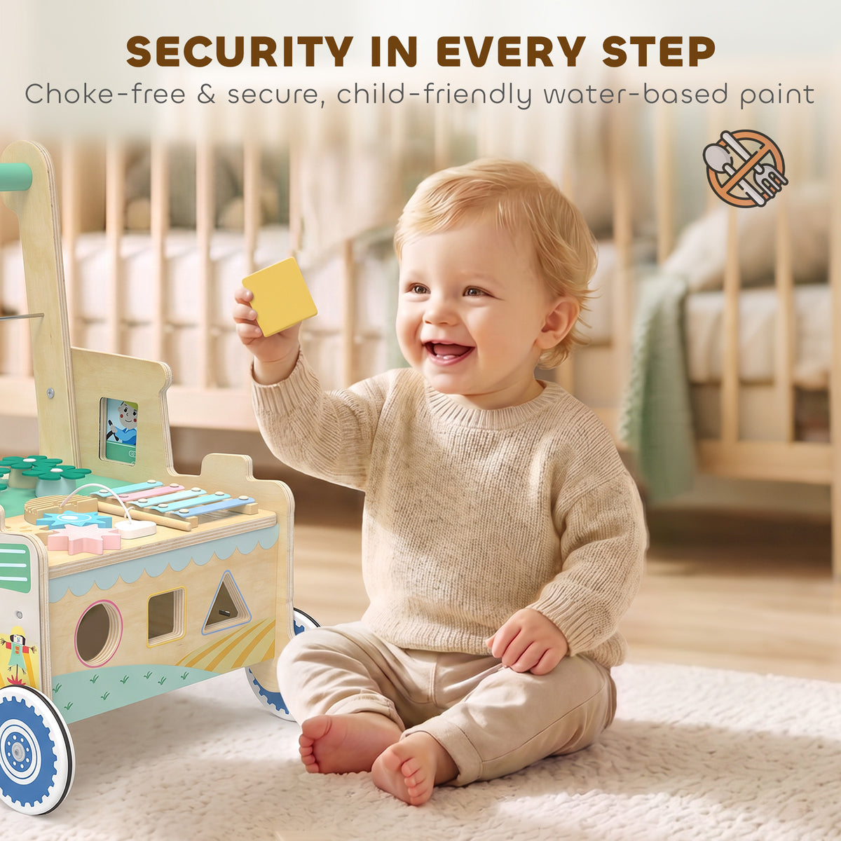 Wooden Baby Walker for 1-3 Year, Montessori Inspired Push Along Walker Toys, Multifunctional Activity Centre-Toys & Games > Baby & Toddler Toys-DECOROLALA