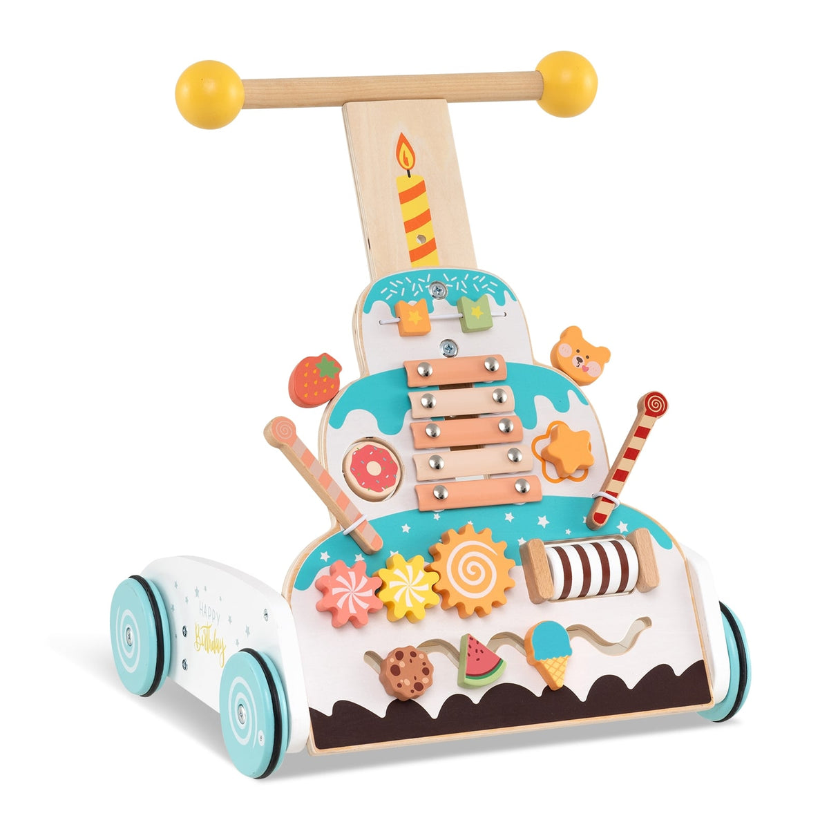 Wooden Baby Walker with Adjustable Heights and Smooth Wheels-White-Baby Walkers-DECOROLALA