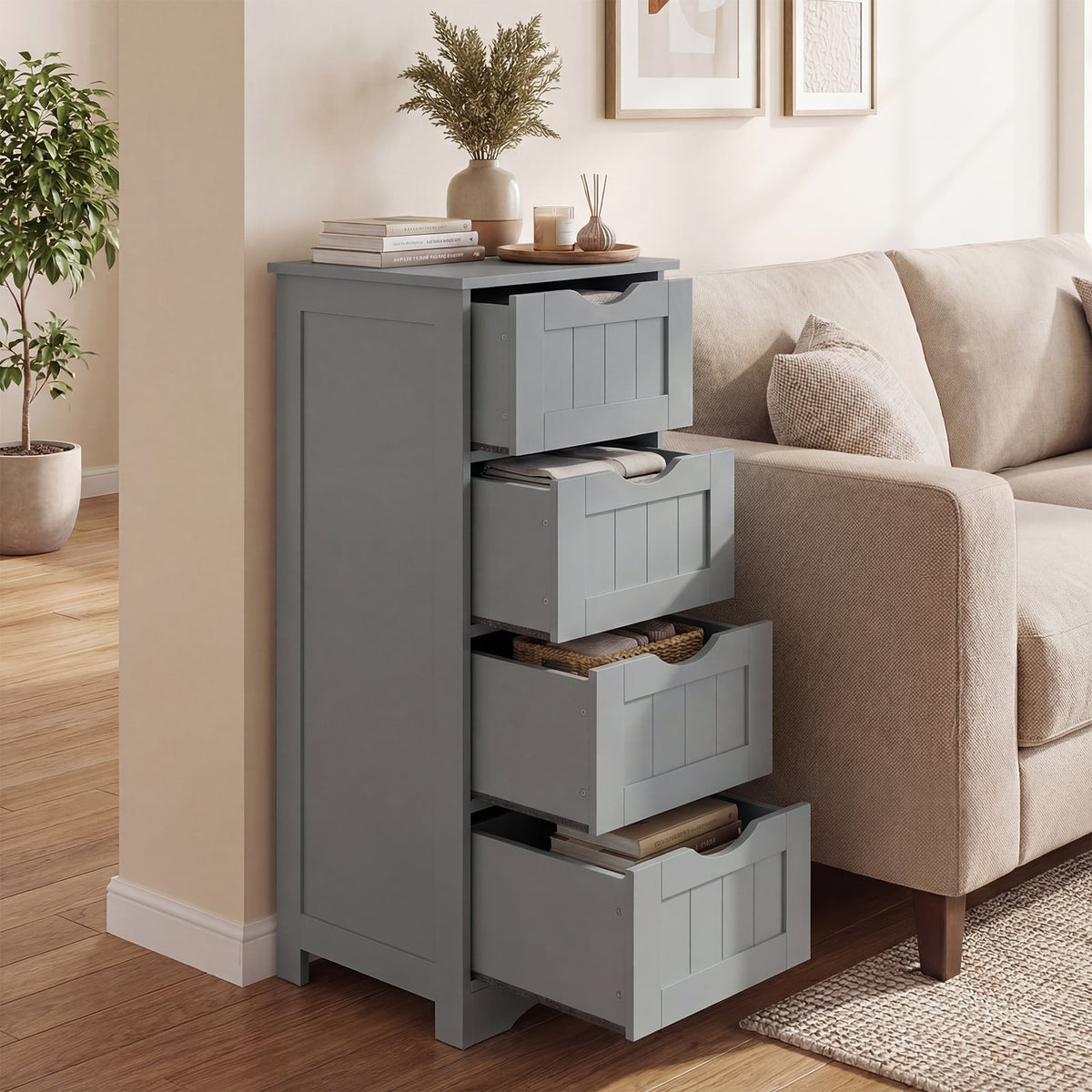 Wooden Bathroom Floor Cabinet with 4 Drawers - Gray 32.5" H-Floor Cabinets-DECOROLALA