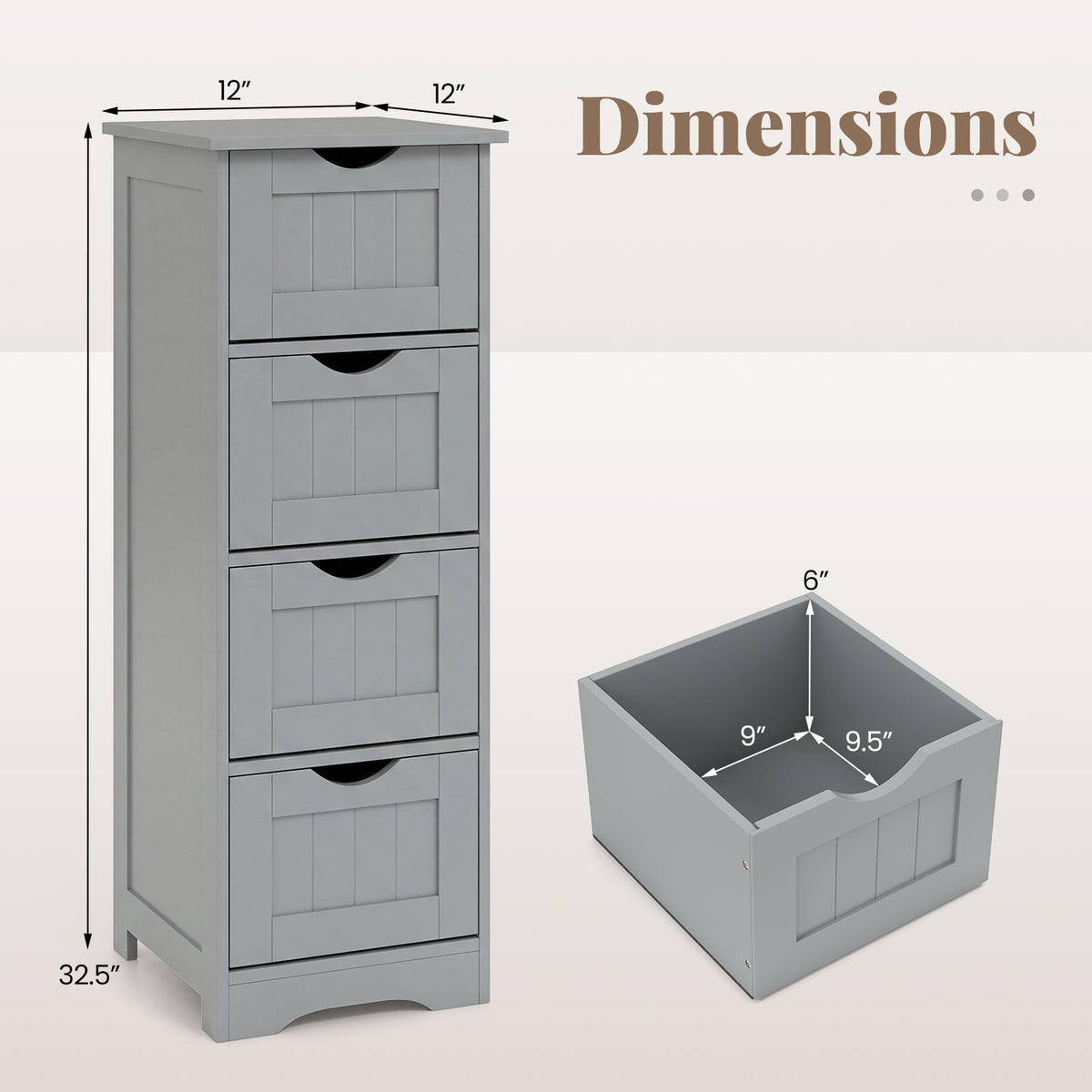 Wooden Bathroom Floor Cabinet with 4 Drawers - Gray 32.5" H-Floor Cabinets-DECOROLALA
