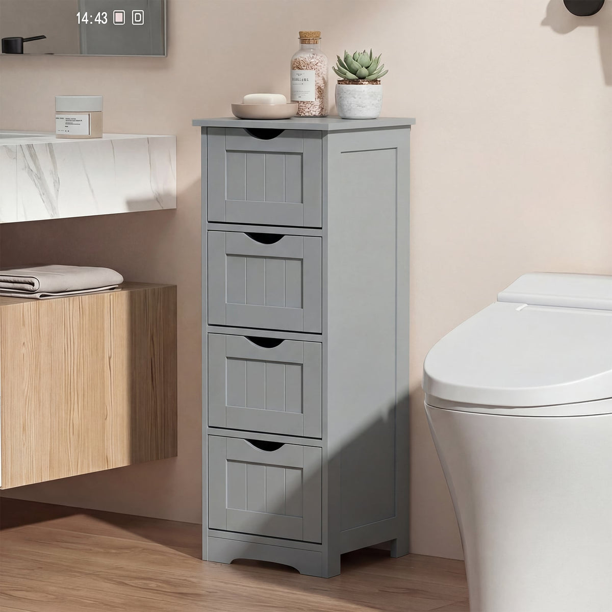 Wooden Bathroom Floor Cabinet with 4 Drawers - Gray 32.5" H-Floor Cabinets-DECOROLALA