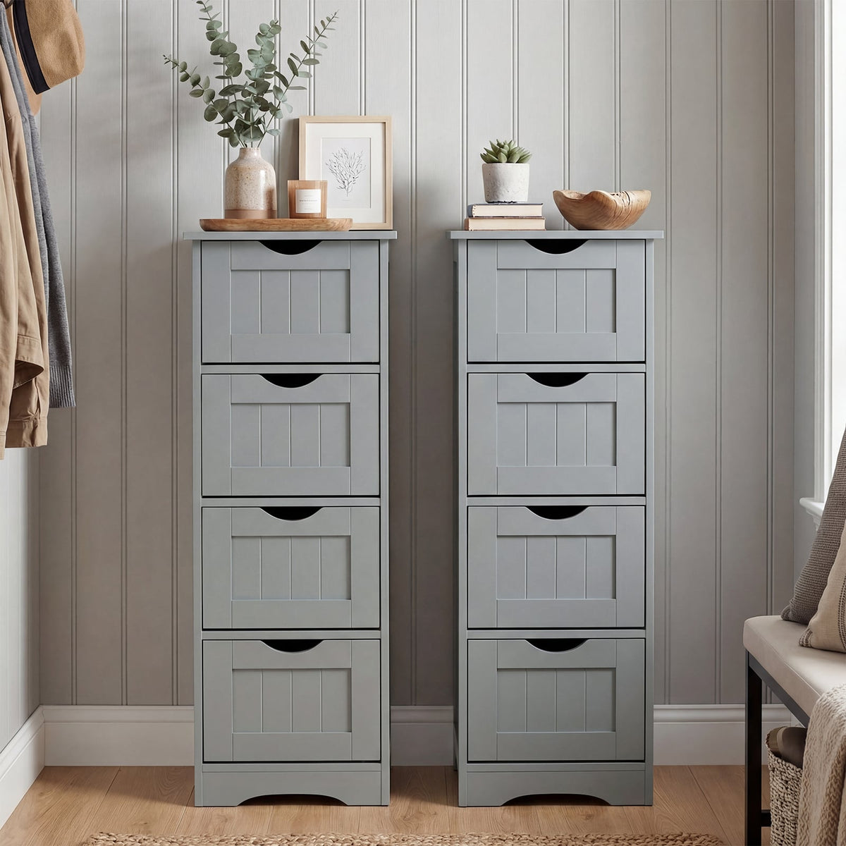 Wooden Bathroom Floor Cabinet with 4 Drawers - Gray 32.5" H-Floor Cabinets-DECOROLALA