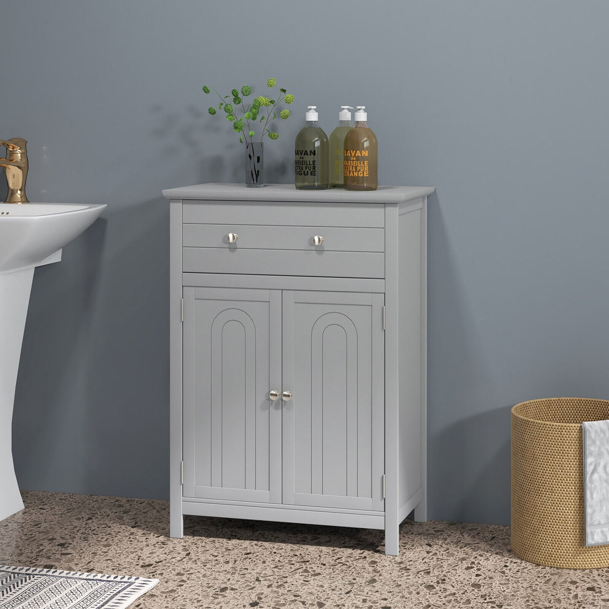 Wooden Bathroom Floor Cabinet with Drawer - Gray 24" MDF-Floor Cabinets-DECOROLALA