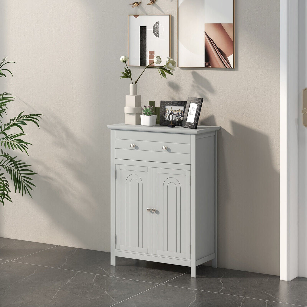 Wooden Bathroom Floor Cabinet with Drawer - Gray 24" MDF-Floor Cabinets-DECOROLALA
