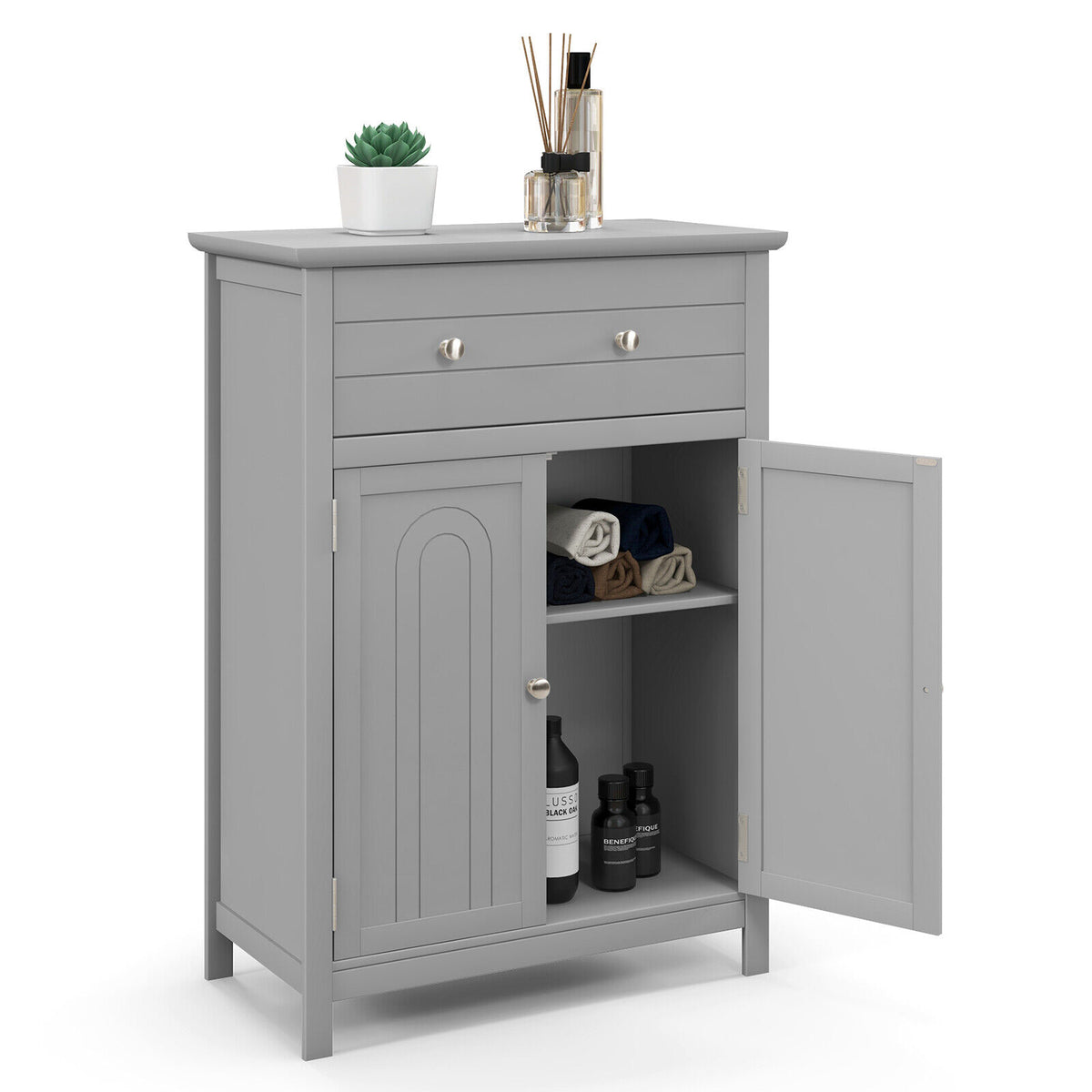 Wooden Bathroom Floor Cabinet with Drawer - Gray 24" MDF-Floor Cabinets-DECOROLALA