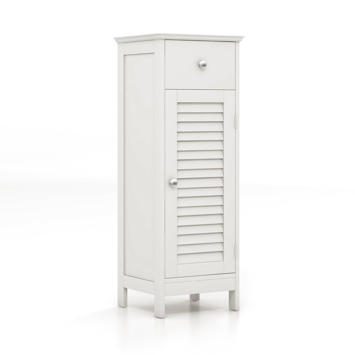 Wooden Bathroom Floor Cabinet with Drawer and Shutter Door - White-Bathroom Floor Cabinets-DECOROLALA