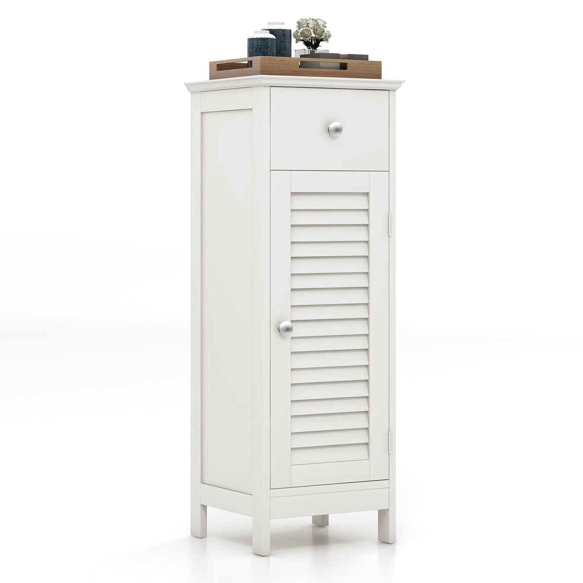 Wooden Bathroom Floor Cabinet with Drawer and Shutter Door - White-Floor Cabinets-DECOROLALA