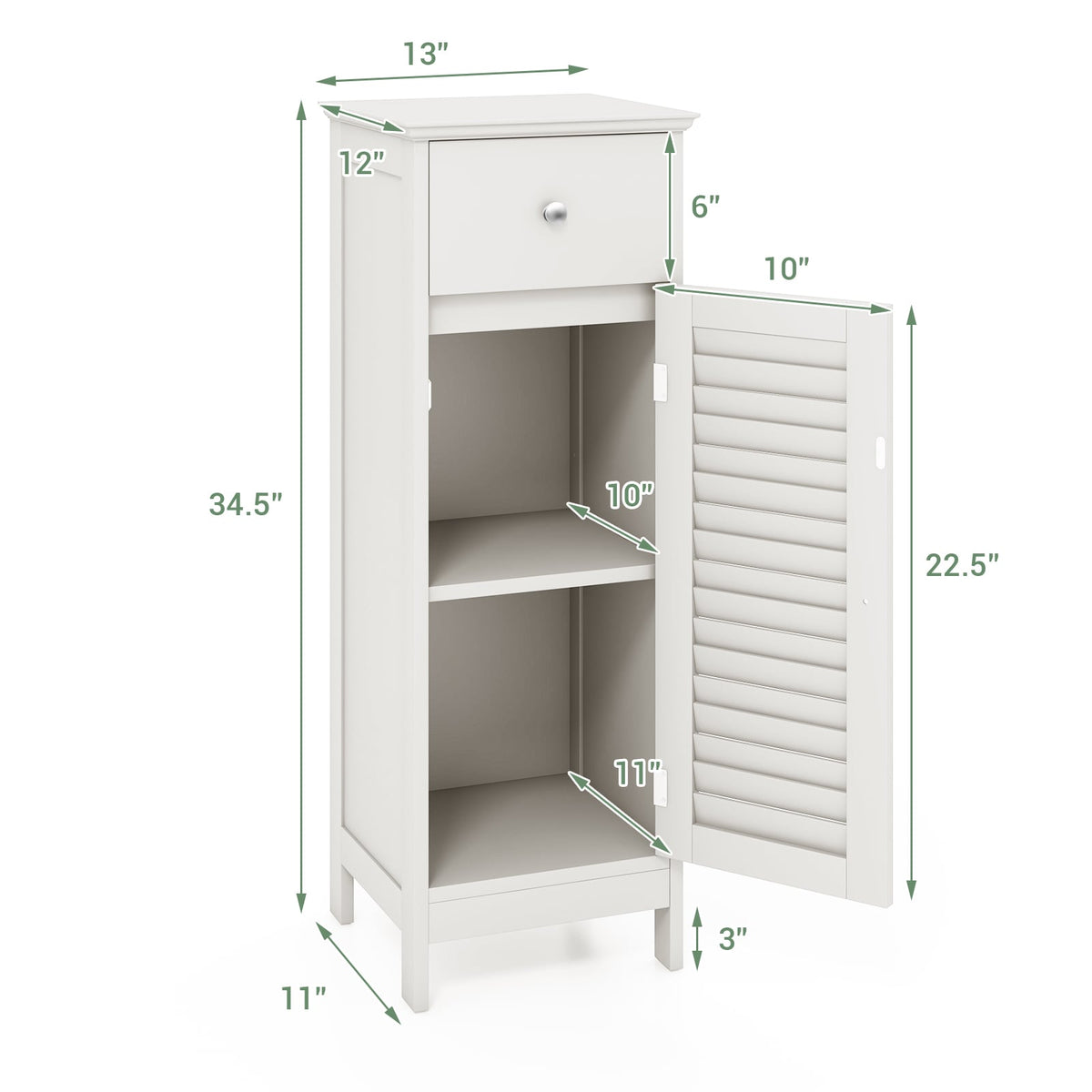 Wooden Bathroom Floor Cabinet with Drawer and Shutter Door - White-Floor Cabinets-DECOROLALA