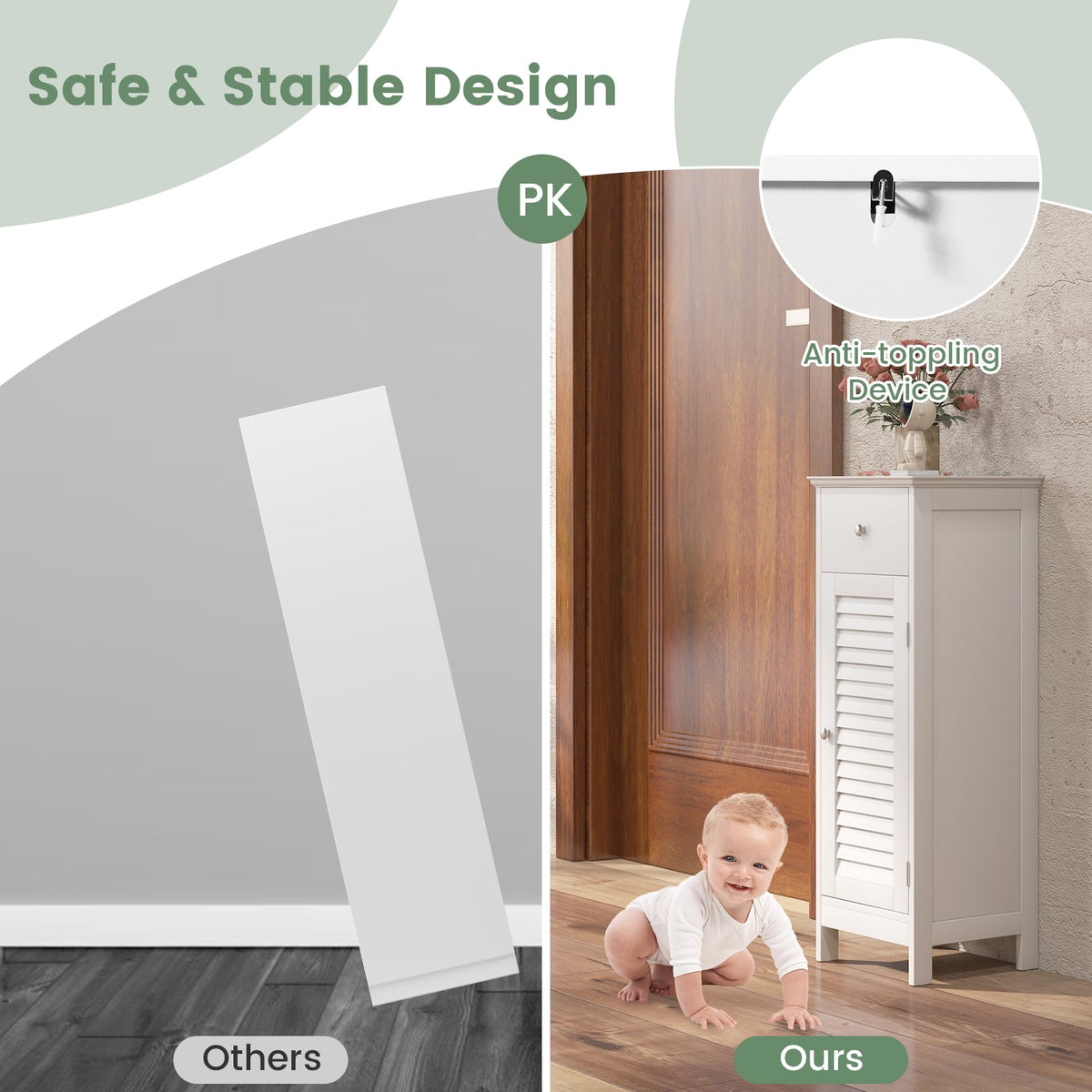 Wooden Bathroom Floor Cabinet with Drawer and Shutter Door - White-Floor Cabinets-DECOROLALA