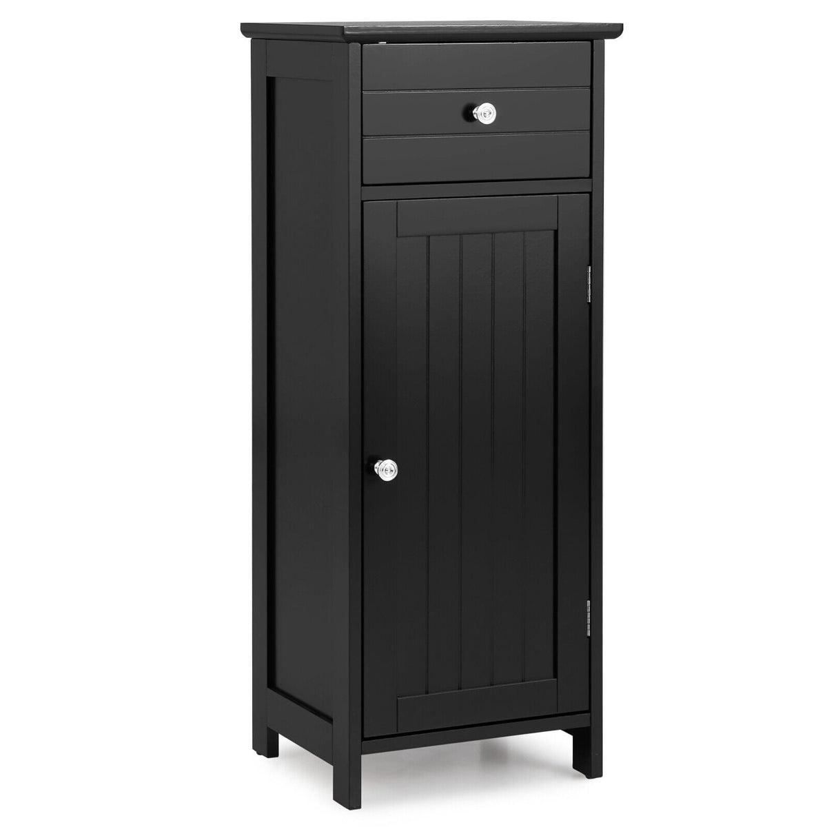 Wooden Bathroom Floor Storage Cabinet with Drawer - Black 34.5"-Floor Cabinets-DECOROLALA