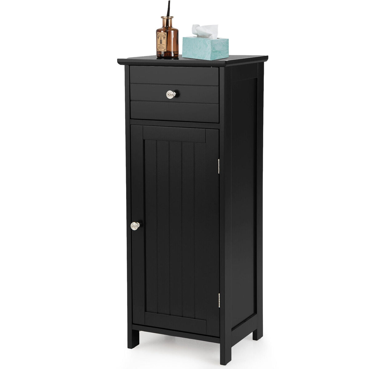Wooden Bathroom Floor Storage Cabinet with Drawer - Black 34.5"-Floor Cabinets-DECOROLALA