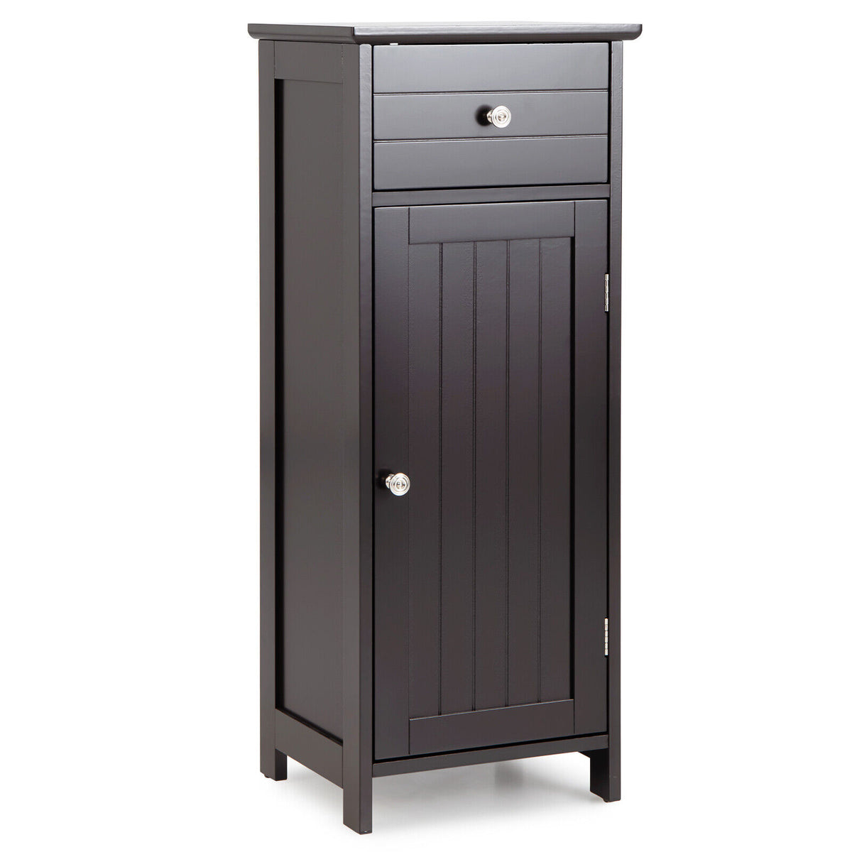 Wooden Bathroom Floor Storage Cabinet with Drawer - Brown-Floor Cabinets-DECOROLALA