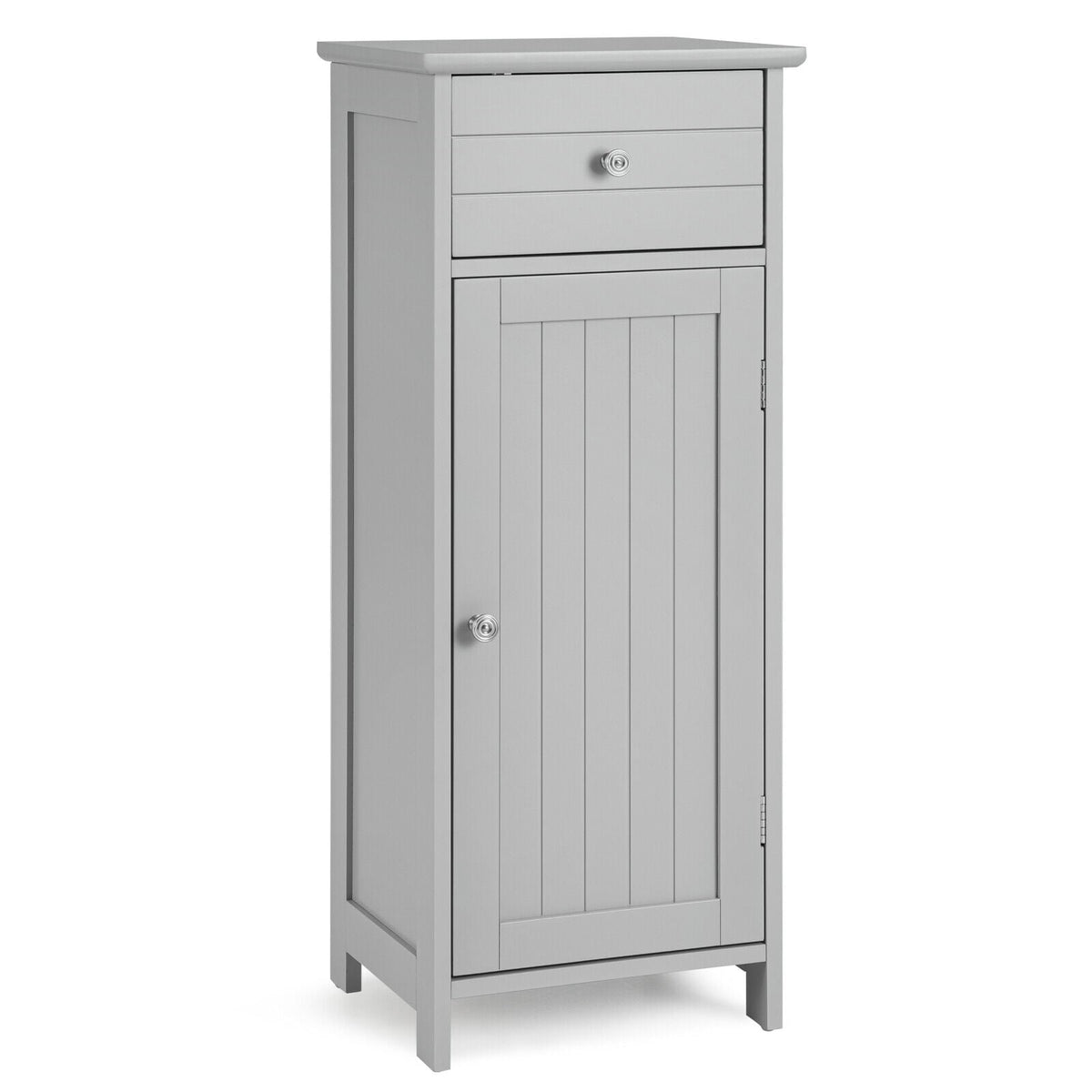 Wooden Bathroom Floor Storage Cabinet with Drawer - Gray-Floor Cabinets-DECOROLALA