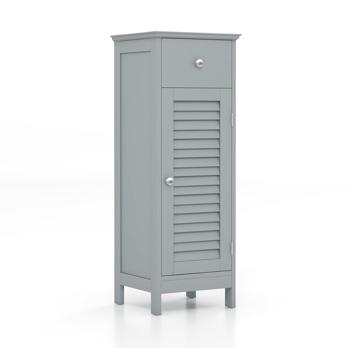 Wooden Bathroom Floor Storage Cabinet with Drawer - Gray-Floor Cabinets-DECOROLALA