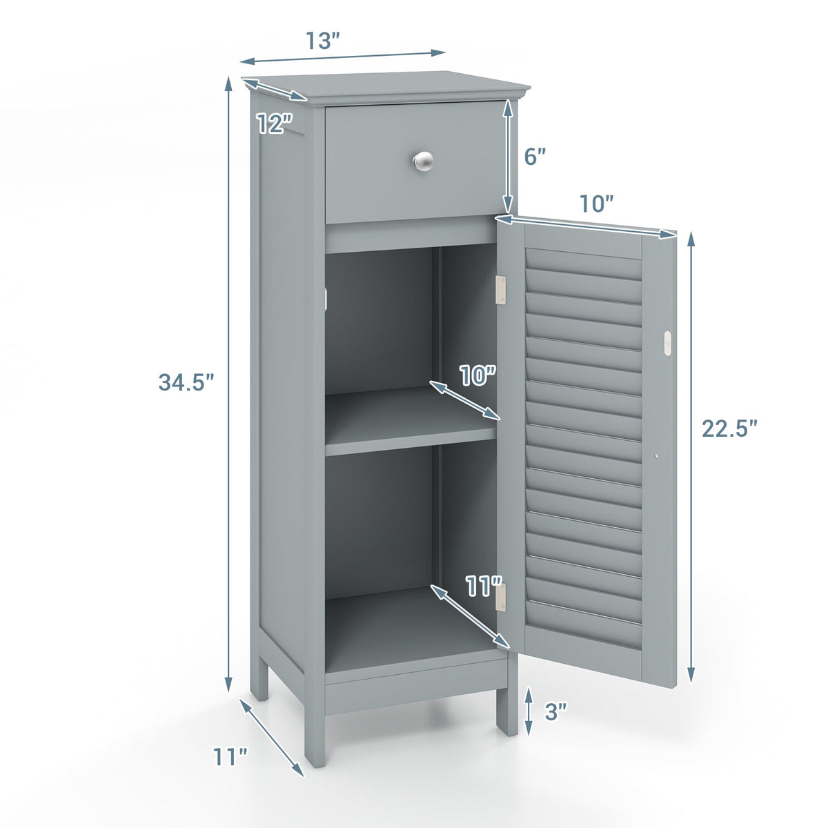 Wooden Bathroom Floor Storage Cabinet with Drawer - Gray-Floor Cabinets-DECOROLALA