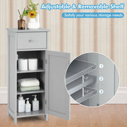 Wooden Bathroom Floor Storage Cabinet with Drawer - Gray-Floor Cabinets-DECOROLALA