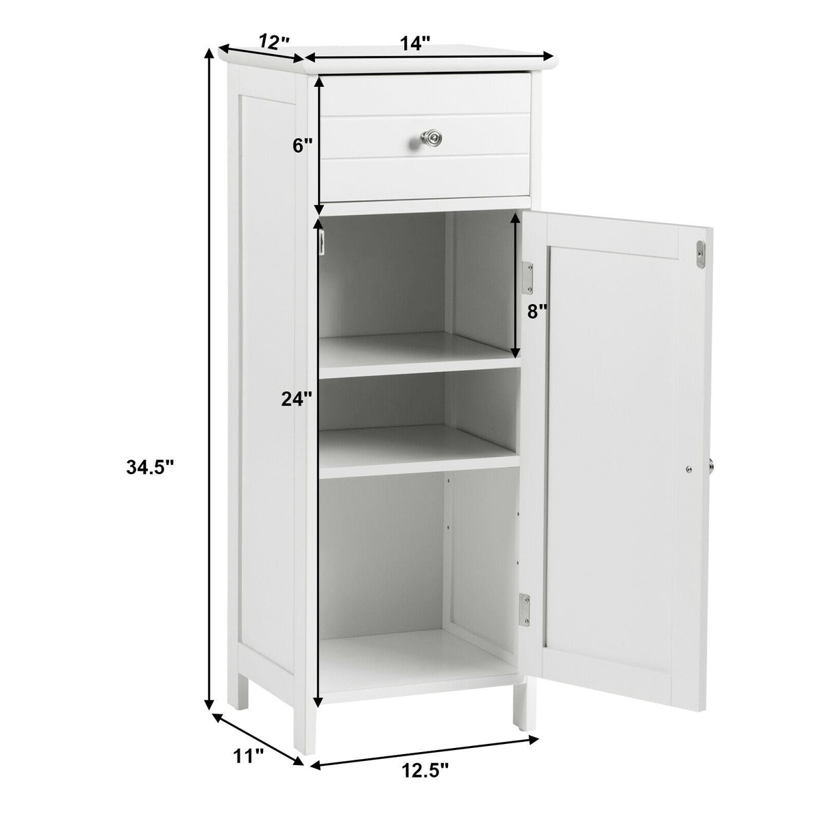 Wooden Bathroom Floor Storage Cabinet with Drawer and Shelf-White-Floor Cabinets-DECOROLALA