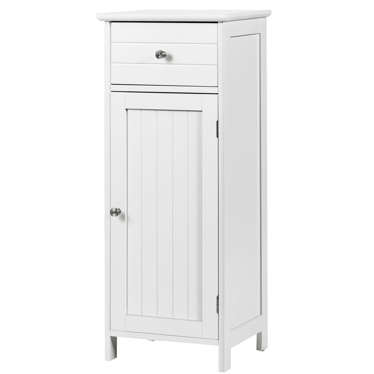 Wooden Bathroom Floor Storage Cabinet with Drawer and Shelf-White-Floor Cabinets-DECOROLALA