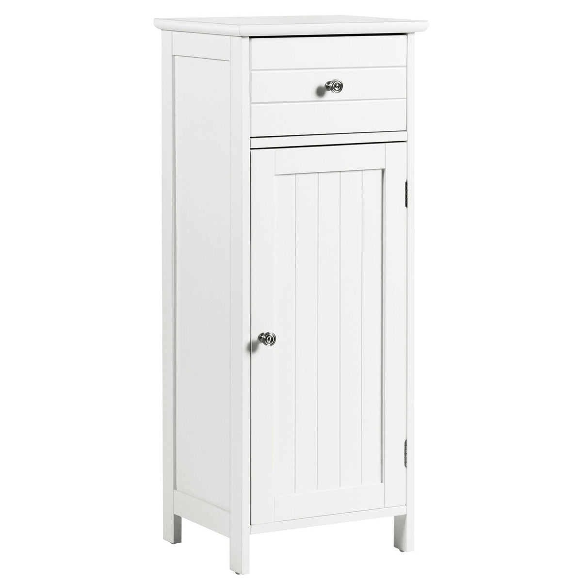Wooden Bathroom Floor Storage Cabinet with Drawer and Shelf-White-Floor Cabinets-DECOROLALA
