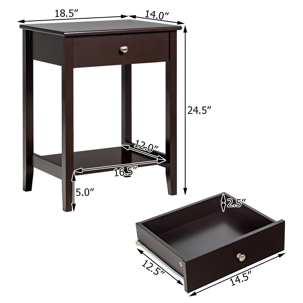 Wooden Bedside Sofa Table with Sliding Drawer-Brown-End & Side Tables-DECOROLALA