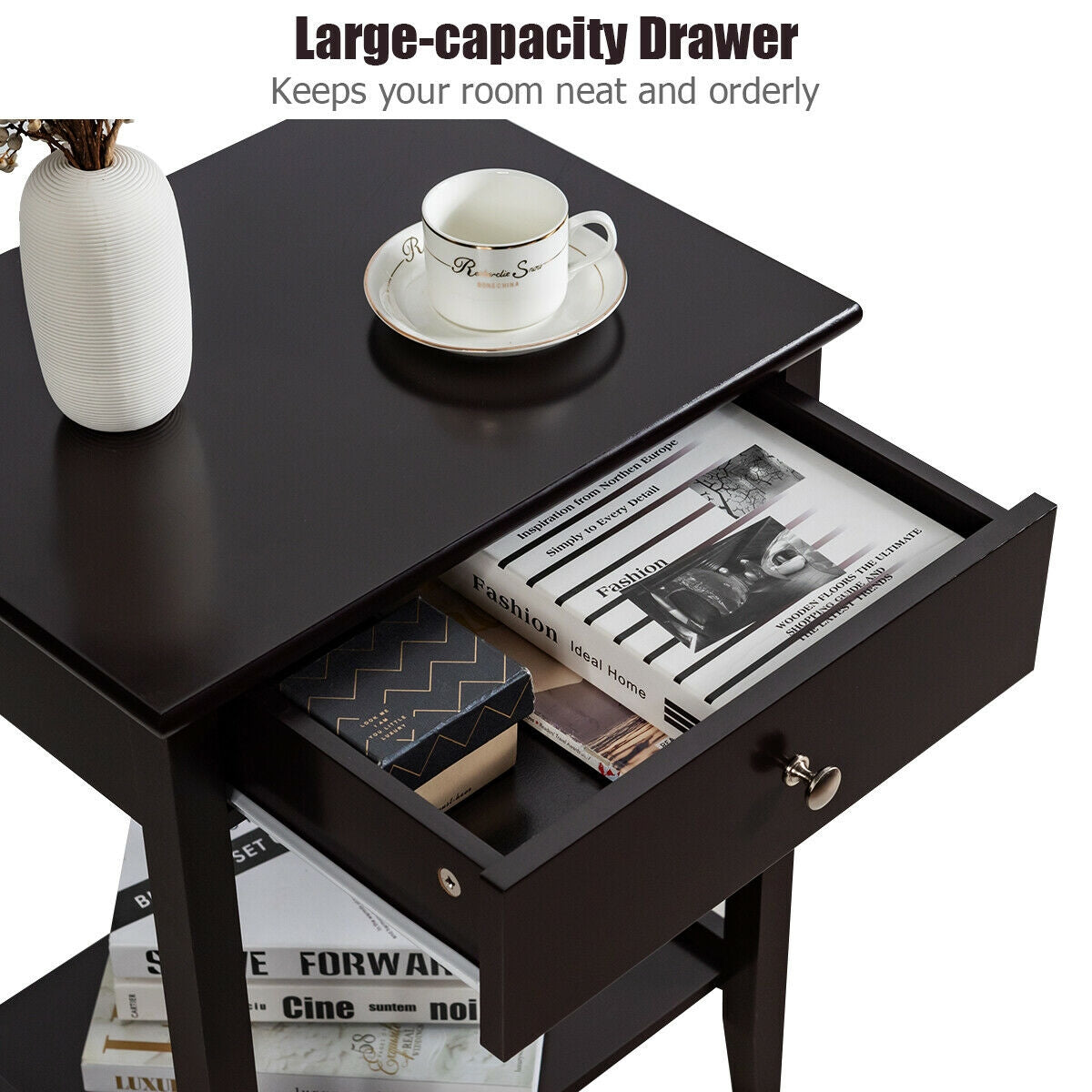 Wooden Bedside Sofa Table with Sliding Drawer-Brown-End & Side Tables-DECOROLALA