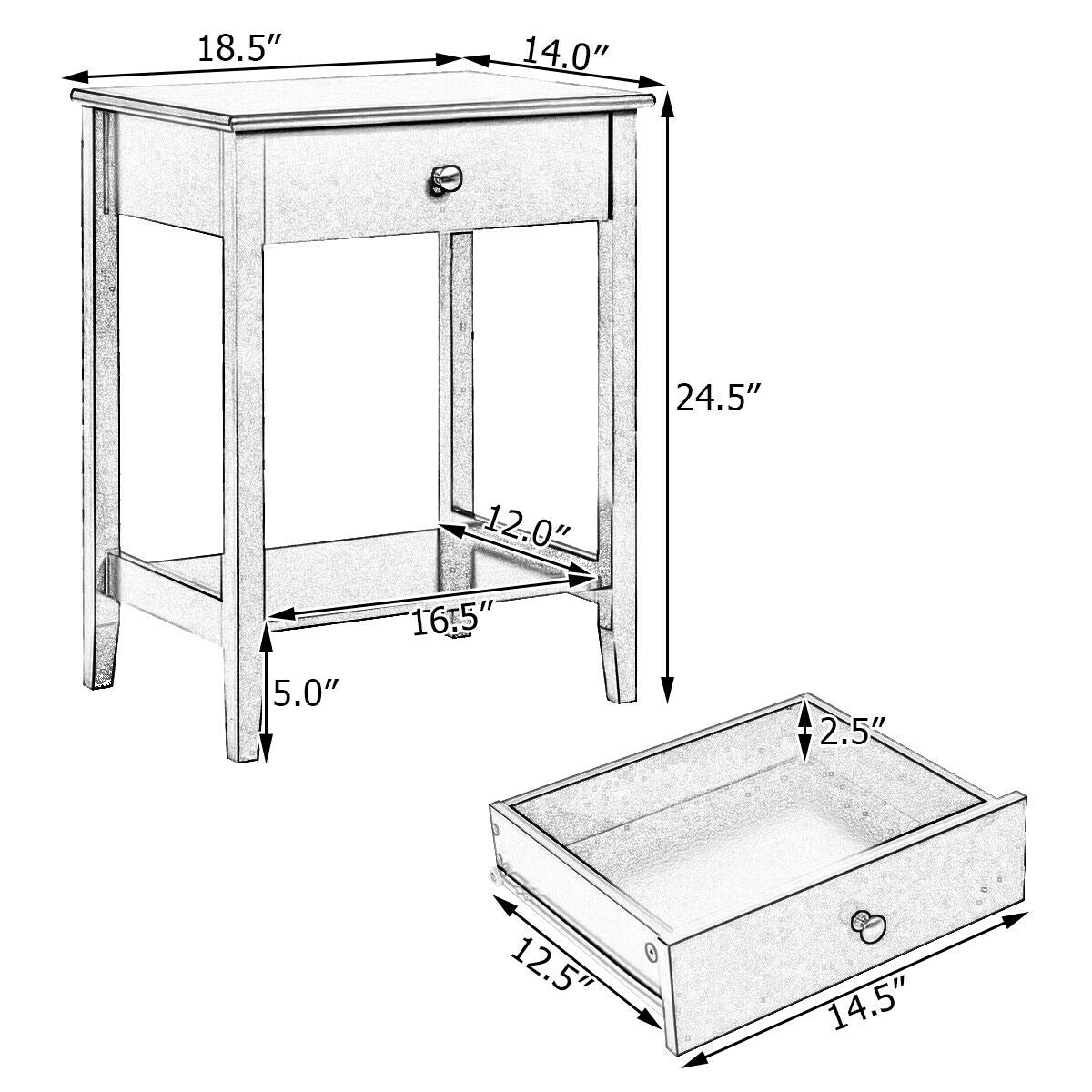 Wooden Bedside Sofa Table with Sliding Drawer-Gray-End & Side Tables-DECOROLALA