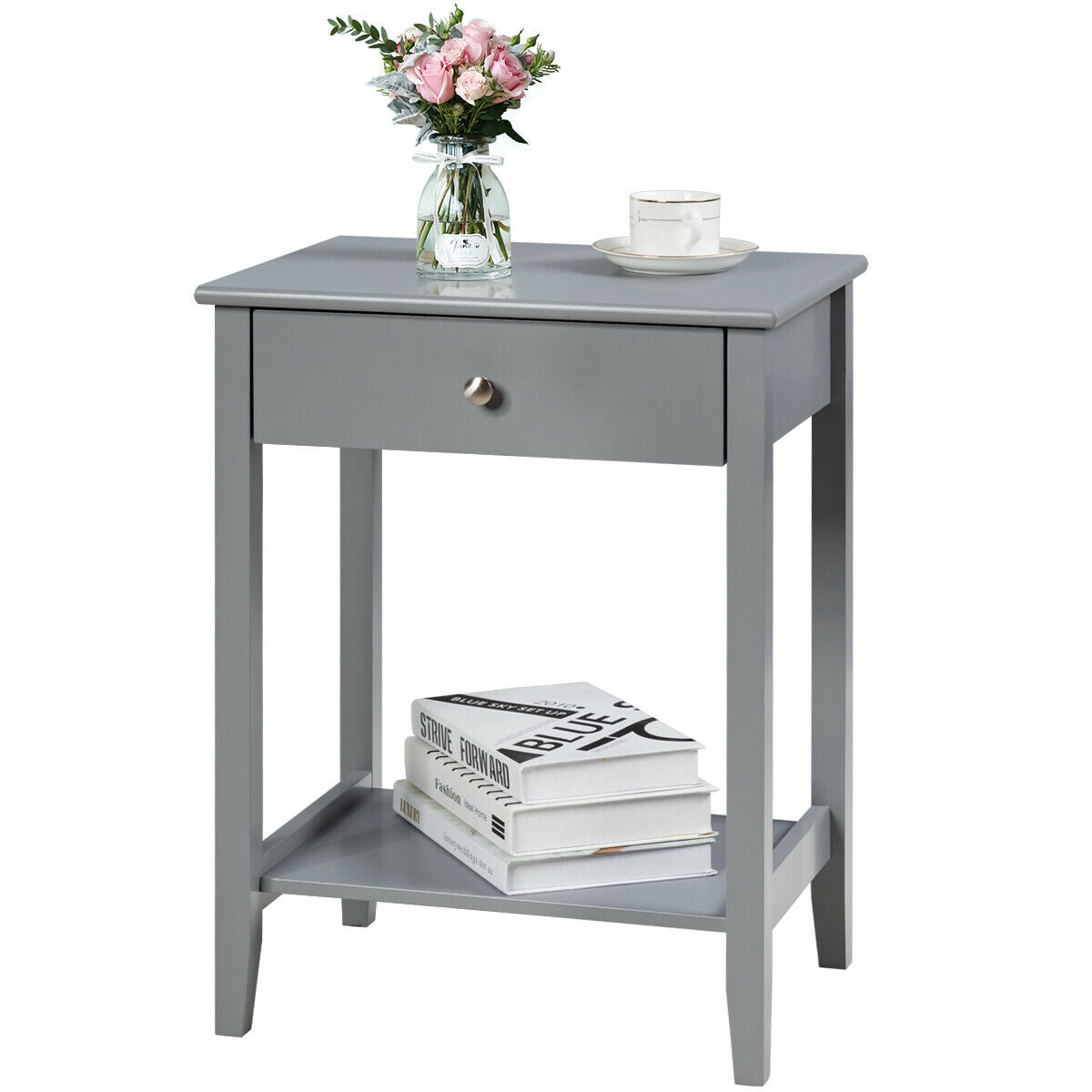 Wooden Bedside Sofa Table with Sliding Drawer-Gray-End & Side Tables-DECOROLALA