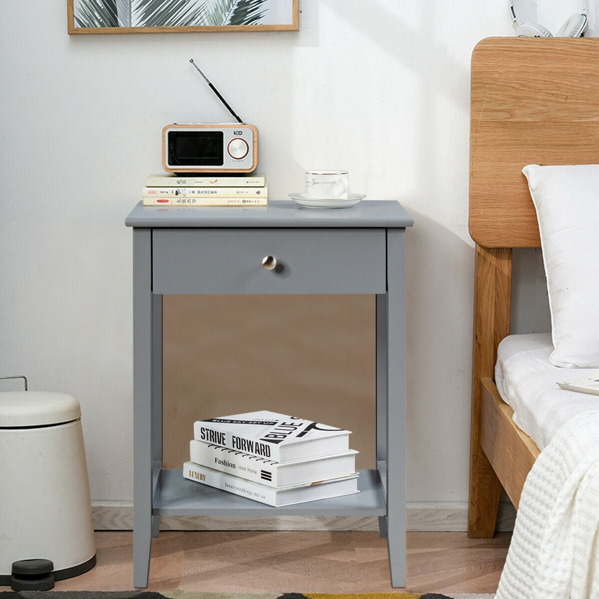 Wooden Bedside Sofa Table with Sliding Drawer-Gray-End & Side Tables-DECOROLALA