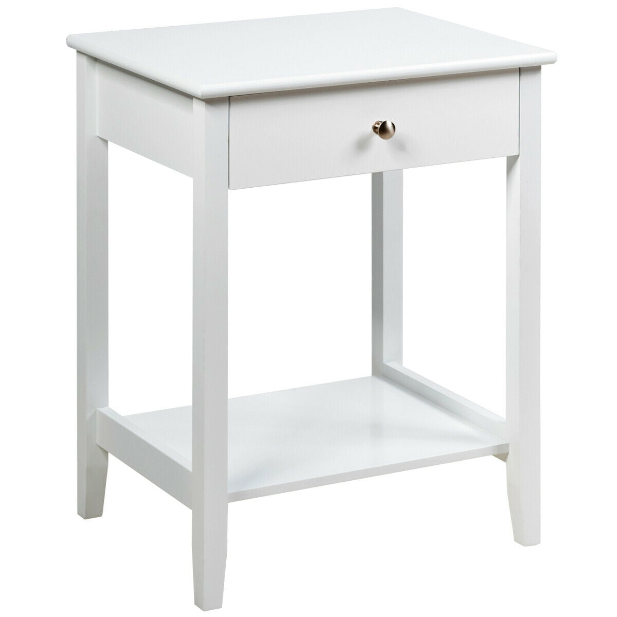 Wooden Bedside Sofa Table with Sliding Drawer-White-End & Side Tables-DECOROLALA