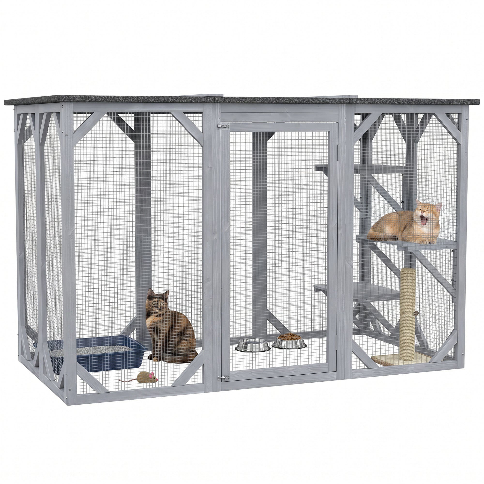 Wooden Cat Cage - 44.1" Multi-Level Pet Enclosure Grey-Cats-DECOROLALA