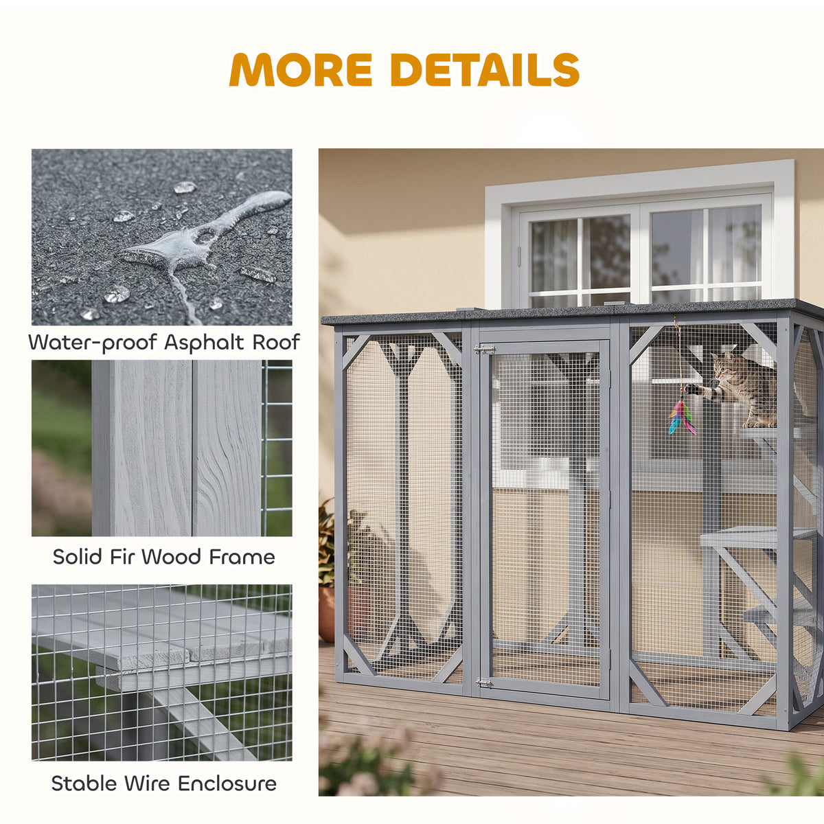 Wooden Cat Cage - 44.1" Multi-Level Pet Enclosure Grey-Cats-DECOROLALA