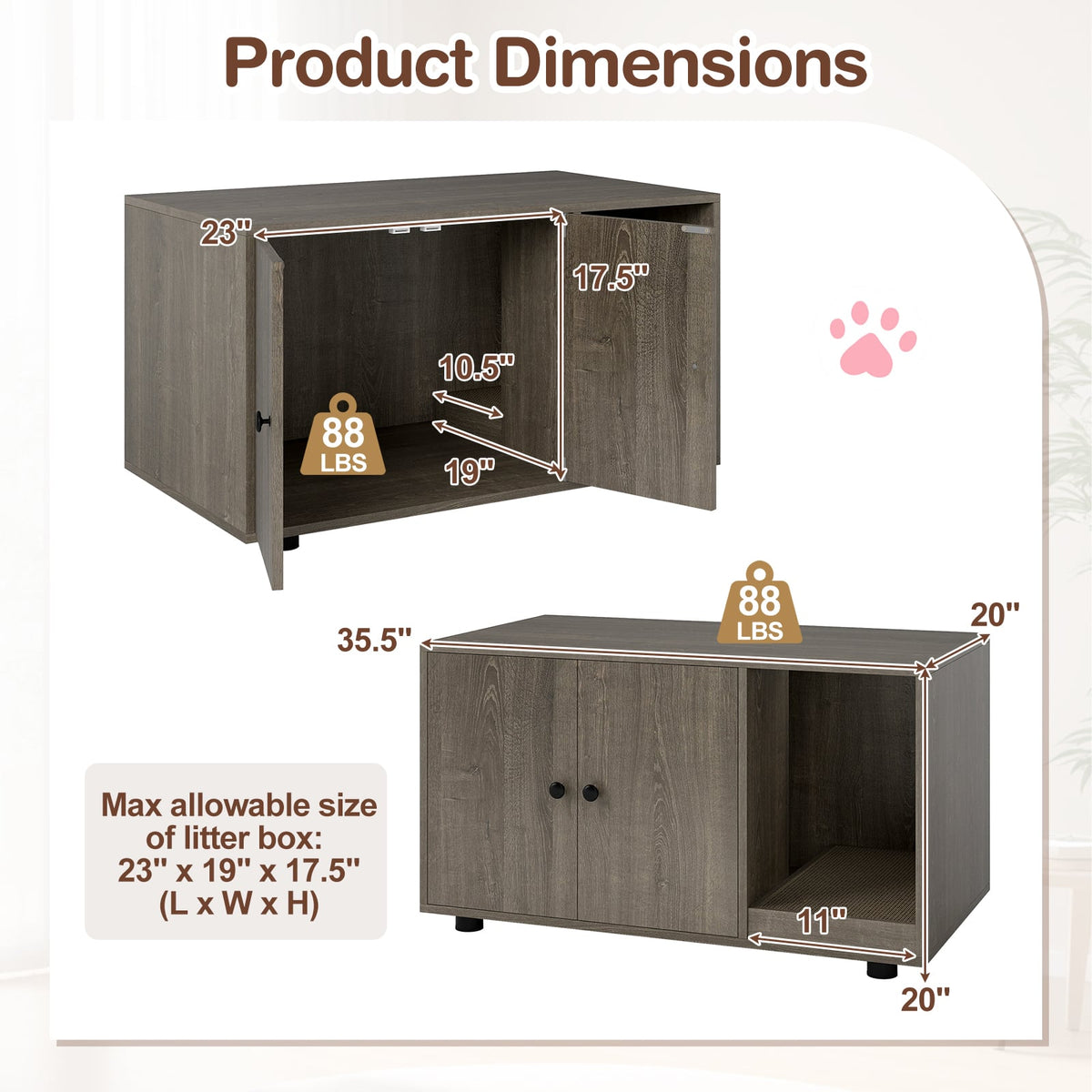 Wooden Cat Litter Box Enclosure Hidden Litter Box Furniture with Scratching Board-Oak-Cat Houses-DECOROLALA