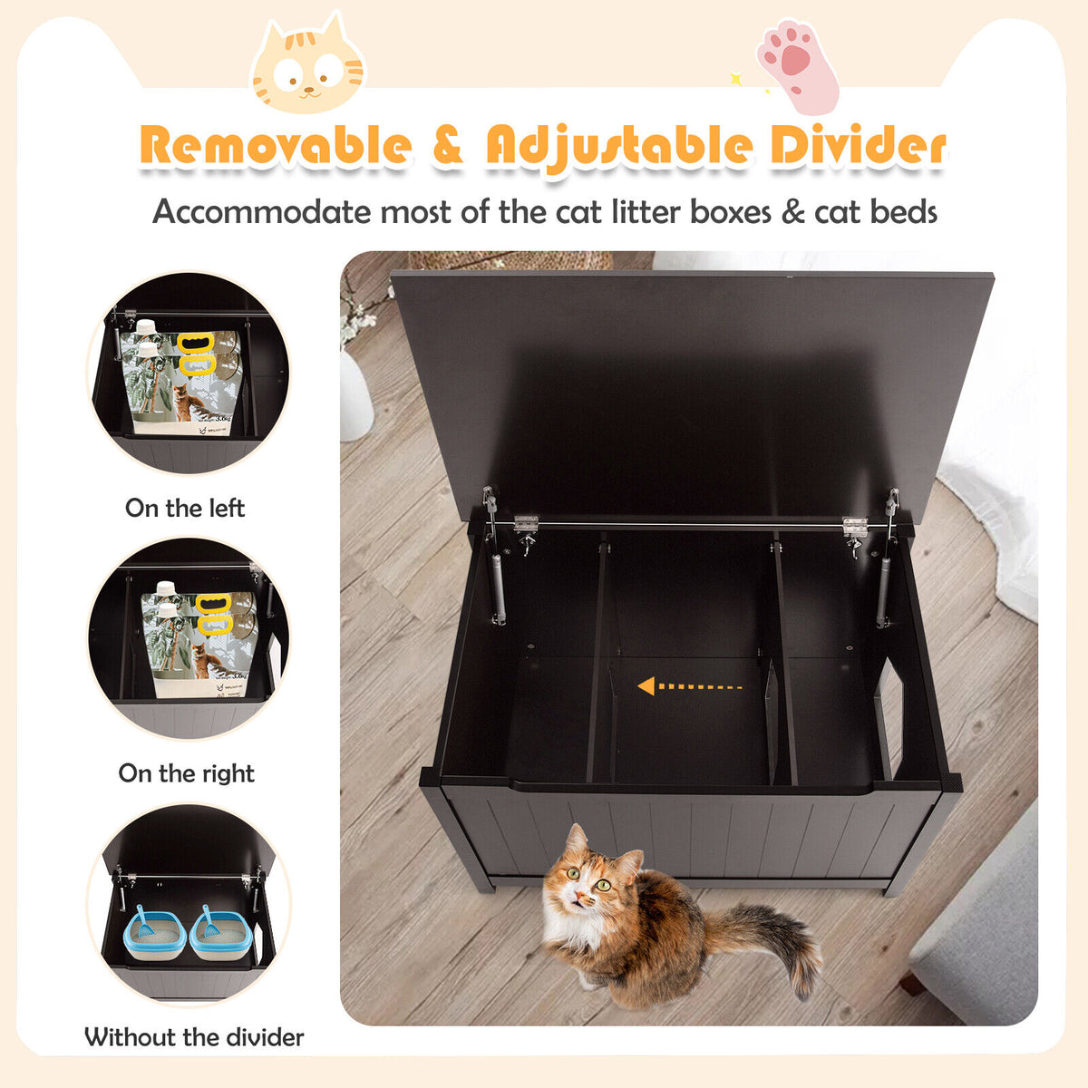 Wooden Cat Litter Box Enclosure with Top Opening Side Table-Brown-Cat Houses-DECOROLALA